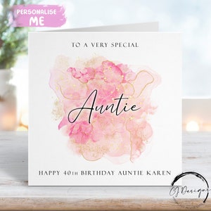 Personalisierte Tante Geburtstagskarte Rose Gold & Pink Splash Design Jedes Alter 18.21.25.30.35.40.50.60.65.70.80.90.100