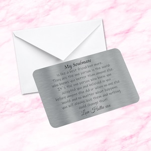 Billetera de metal personalizada con cita sentimental de alma gemela, recuerdo, tarjeta, regalo para prometido, esposo, esposa, novia, novio
