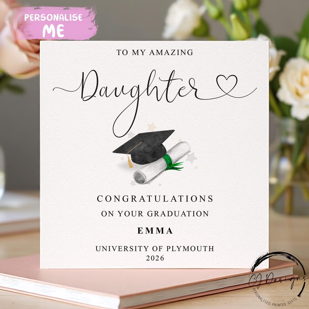 Graduation Card for Daughter Personalised Cap & Green Ribbon Scroll - Etsy