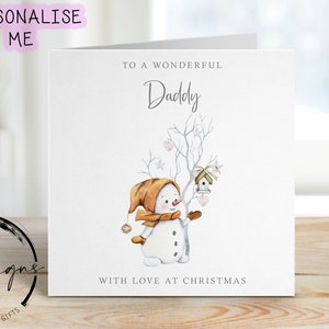 Merveilleuse carte de Noël de papa merveilleux - joli bonhomme de neige et arbre avec des cartes minimales de coeurs