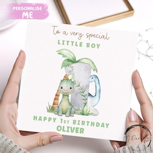 Personalised Little Boy Birthday Card, Dinosaur Number Card, 1st 2nd 3rd 4th 5th 6th 7th 8th 9th 10th With Name Age