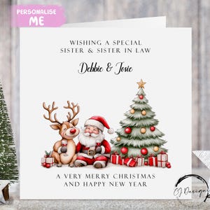 Carte de Noël personnalisée belle-soeur et belle-soeur - carte père Noël ivre et couple renne
