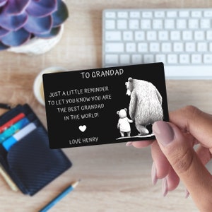 Carte portefeuille personnalisée en métal gravée grand-père ours pour la fête des pères, jumeaux ou jusqu'à 4 enfants, carte souvenir sentimentale en métal