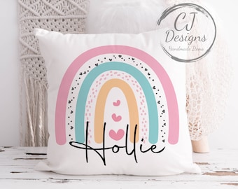 Personalised Rainbow Name Cushion White Super Soft Home Decor