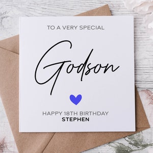 Gepersonaliseerde Peetzoon-verjaardagskaart, speciaal familielid, gelukkige verjaardag, leeftijdskaart voor hem 30e, 40e, 50e, 60e, 70e, elke leeftijd en naam Med/Lrg