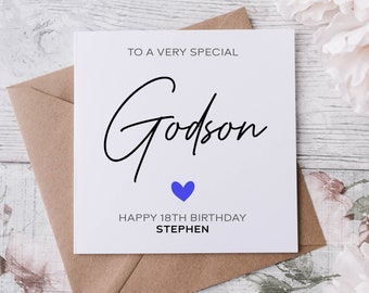 Personalised Godson Birthday Card, Special Relative, Happy Birthday, Age Card For Him 30th, 40th,50th, 60th, 70th,  Any Age & Name Med/Lrg