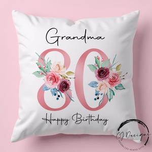 Personalised 80th Birthday Milestone Cushion, 30th 40th 50th 60th 70th 90th 100th Birthday Gift for Her, Floral Pillow for Mum Nan Grandma