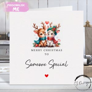 Biglietto di Natale per qualcuno di speciale - Biglietto di coppia di renne amorevoli e cuore rosso
