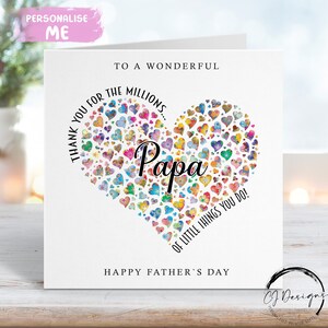 Biglietto di auguri per la festa del papà - Grazie per i milioni di cose che fai Cuore