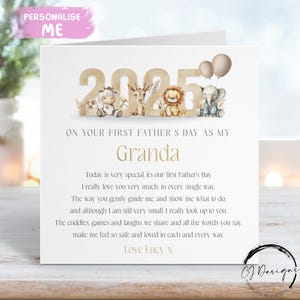 Carte personnalisée pour la fête des pères de grand-mère - Thème de la jungle de couleur neutre Première fête des pères comme ma grand-mère, poème avec le nom
