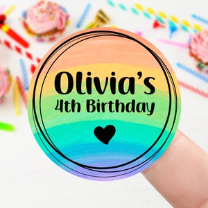 Adesivi di compleanno personalizzati - Adesivo di ringraziamento per borse da festa di compleanno per ragazze con design arcobaleno - Etichette cono dolce - 37 mm/45 mm/51 mm/64 mm