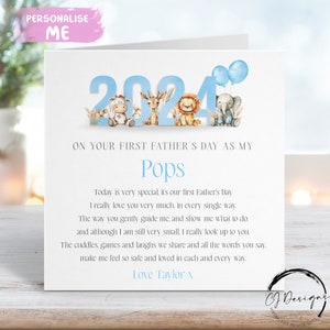 Carte pops personnalisée pour la fête des pères - couleur bleue thème de la jungle Première fête des pères comme mon poème pop avec nom N'IMPORTE QUELLE TEXTE 1ère fête des pères