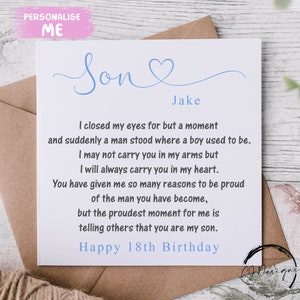 Personalised Son Birthday Card I Closed My Eyes Quote Coming of Age I/We, Medium or Large card