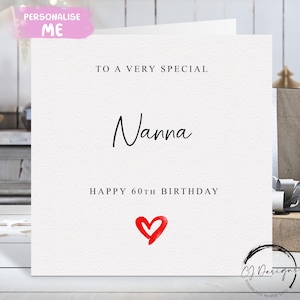 Biglietto di auguri di compleanno personalizzato per la nonna, cuore rosso QUALSIASI TESTO / ETÀ 40° 45° 50° 60° 65° 70° 75° 80° 85° 90° 95° 100°