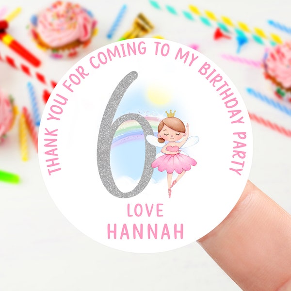 Personalised Birthday Stickers -Ballet Dancer Birthday Party Bag Thank You Sticker -  Sweet Cone Stickers 37mm/45mm /51mm/64mm 4th 5th 6th