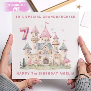 Carte d'anniversaire personnalisée pour petite-fille, ballon rose de l'âge du château 1er 2e 3e 4e 5e 6e 7e 8e 9e 10e Petite fille 1-10 ans