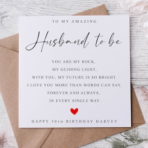 Carte d'anniversaire personnalisée pour futur mari - Carte de voeux poème d'amour personnalisée avec nom/âge pour lui 30e 40e 50e 18e 21e 60e 70e