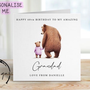 Personalised Grandad Bear Birthday Card -  Grandad and Little Bear upto 4 children Card for Him Medium /Large Name/ Age 50th 60th 70th 80th