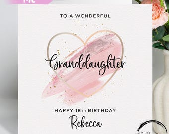 Birthday Card For Granddaughter Personalised Pink Theme Heart Design Any Age