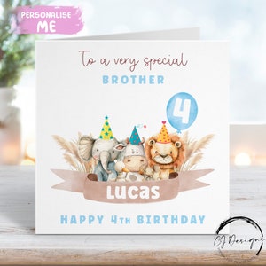 Cartão de aniversário personalizado para irmão Tema de festa de animais Nome e idade - Para ele QUALQUER IDADE 1º 2º 3º 4º 5º 6º 7º 8º 9º 10º