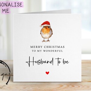 Kerstkaart voor echtgenoot to be with Robin met kerstmuts, Merry Christmas-wenskaart Eenvoudig ontwerp kerstkaart voor haar