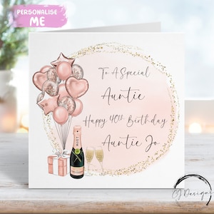 Carte d'anniversaire personnalisée en or rose et ballons à thème dorés Tous les âges 18 19 19 20 21 30 40 50 60 70 80 90 100