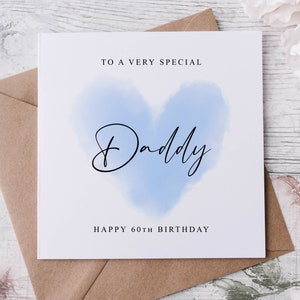 Carte d'anniversaire papa personnalisée, coeur bleu carte d'âge d'anniversaire pour lui 30, 40, 50, 60, 70 ans 80 90 ans tout âge