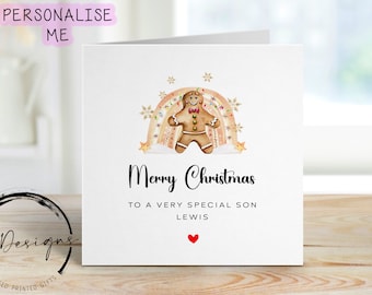 Personalised Christmas Card For Special Son - Gingerbread Rainbow Card