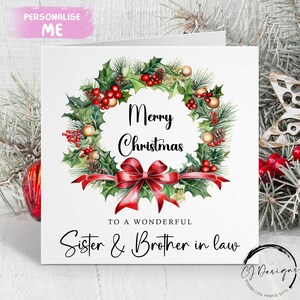 Carte de Noël pour une belle-soeur et un beau-frère merveilleux avec une couronne de Noël