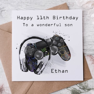 Cartão de aniversário personalizado Son Gamer Cartão médio ou grande Amazing Son Gaming Nome e idade