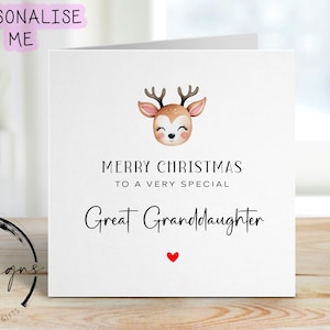 Weihnachtskarte für spezielle Urenkelin - niedliche Rentier-Design-minimalistische Karten