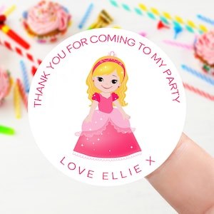 Pegatinas de cumpleaños de princesa rosa personalizadas - Pegatinas de agradecimiento para bolsas de fiesta de cumpleaños - Pegatinas de cono dulce de 37 mm/45 mm/51 mm/64 mm para niños