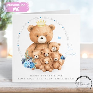 Carte personnalisée grand-père ours en peluche pour la fête des pères jusqu'à 5 enfants grand-père et bébé ours - toutes les formulations