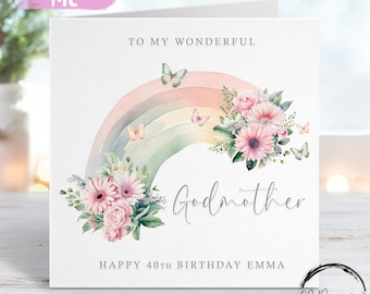 Birthday Card For Godmother Personalised Floral Rainbow & Butterflies