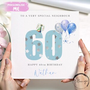 Cartão de aniversário personalizado para vizinho, números de idade azuis, QUALQUER TEXTO /IDADE/ Nome 16º 18º 19º 20º 21º 25º 30º 40º 45º 50º 60º 65º