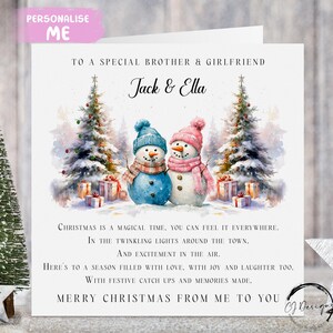 Biglietto di Natale personalizzato con poesia per coppia di pupazzo di neve, fratello e fidanzata, con nomi, biglietto di coppia da me o da noi