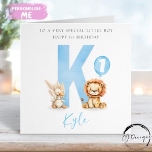 Cartão de aniversário personalizado para menino com inicial de leão e pato - nome e idade - para ele QUALQUER IDADE 1º 2º 3º 4º 5º 6º 7º 8º 9º 10º