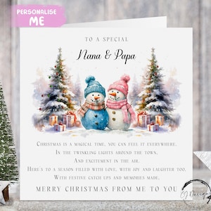 Tarjeta navideña con poema de la pareja de muñecos de nieve de Nana y Papa - Tarjeta de los abuelos de parte mía o de nosotros