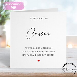 Cartão de aniversário personalizado para primos, você é um em um milhão - coração vermelho QUALQUER TEXTO /IDADE 16º 18º 21º 30º 40º 50º 60º 70º 80º 90º