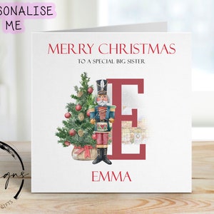 Gepersonaliseerde kerstkaart notenkraker grote zus voor met en eerste letter en naam