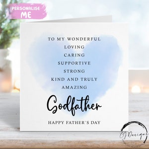 Tarjeta del Día del Padre con Cita del Padrino - Tarjeta de Afirmación con Corazón Azul CUALQUIER TEXTO