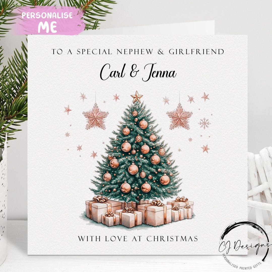 Weihnachtskarte Für Neffen & Ehefrau – Romantisches Design Mit Goldfolie, Umweltfreundlich & In UK Hergestellt