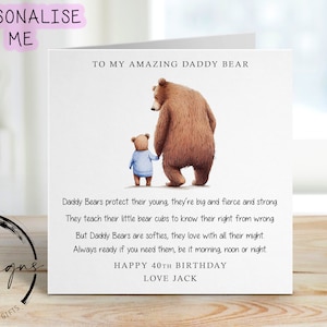 Personalisierte Daddy Bär Geburtstags-Gedichtkarte von bis zu 4 Kindern - Daddy und Baby Bär JEDE VARIATION Karte für Ihn Name und Alter