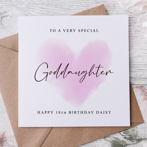 Tarjeta de cumpleaños personalizada para ahijada, tarjeta de cumpleaños con corazón rosa, personalizada con edad y nombre - Tarjeta para sus 30, 40, 50 y 60 años