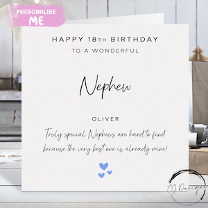 Carte d'anniversaire personnalisée de neveu, vraiment spéciale - coeurs bleus N'IMPORTE QUELLE MENTION /ÂGE 14e 15e 16e 17e 18e 19e 21e 25e 30e 40e 50e 60e