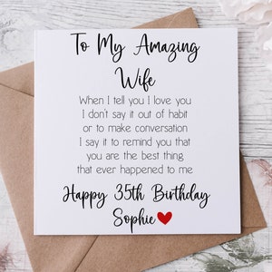 Carte d'anniversaire d'épouse personnalisée, avec citation d'amour/poème à mon incroyable épouse, fiancé, épouse 30e 40e 50e nom tous âges et noms