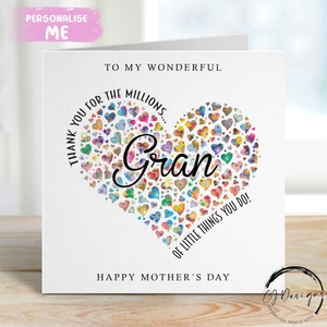 Carte pour la fête des grands-mères - Merci pour les millions de choses que vous faites du coeur à moi/au notre