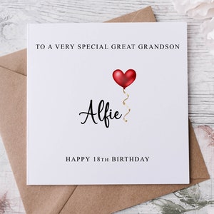 Carte d'anniversaire personnalisée arrière-petit-fils, parent spécial, joyeux anniversaire, carte d'âge pour lui 16, 21, 30, 40, 50 ans, tout âge et nom