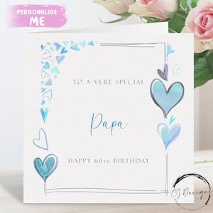 Biglietto di auguri di compleanno personalizzato per papà con cornice a cuore blu, qualsiasi età: 40°, 45°, 50°, 55°, 60°, 65°, 70°, 75°, 80°, 85°, 90°, 95°, 100°