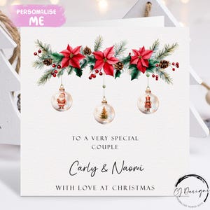 Personalisierte Paar-Weihnachtskarte - Paar-Weihnachtsgirlande und Kugeln mit Namen